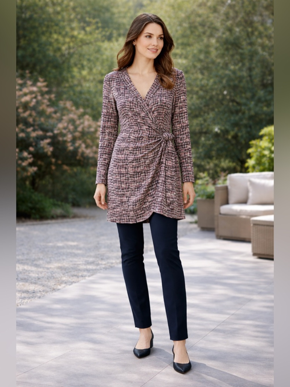 Printed long sleeve wrap dress v-neck long sleeve mini tunic